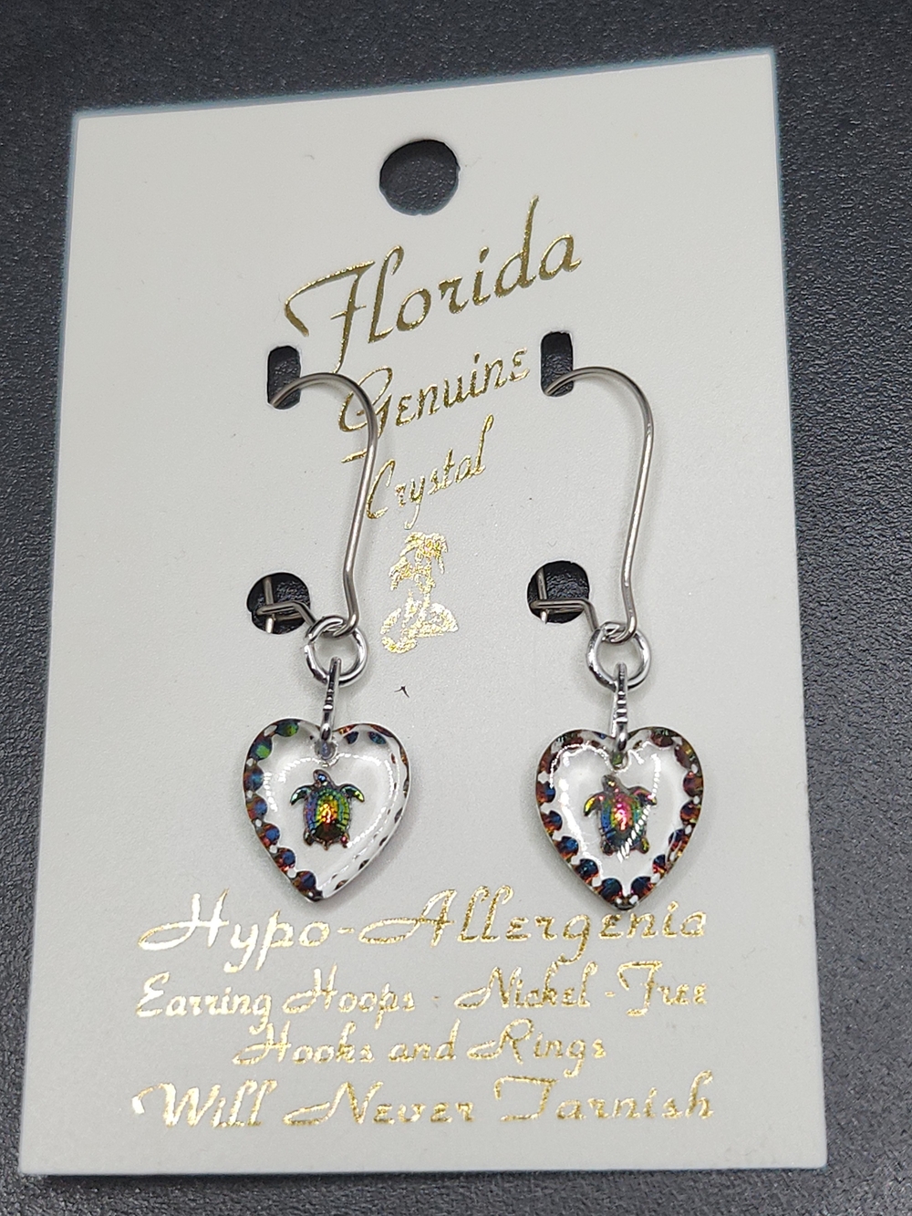 Heart Turtle Dangle Earrings - White with Multicolor Accents
